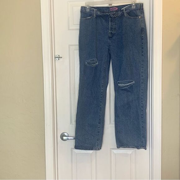 Edikted Raquel Folded Jeans Size XL - Picture 2 of 12